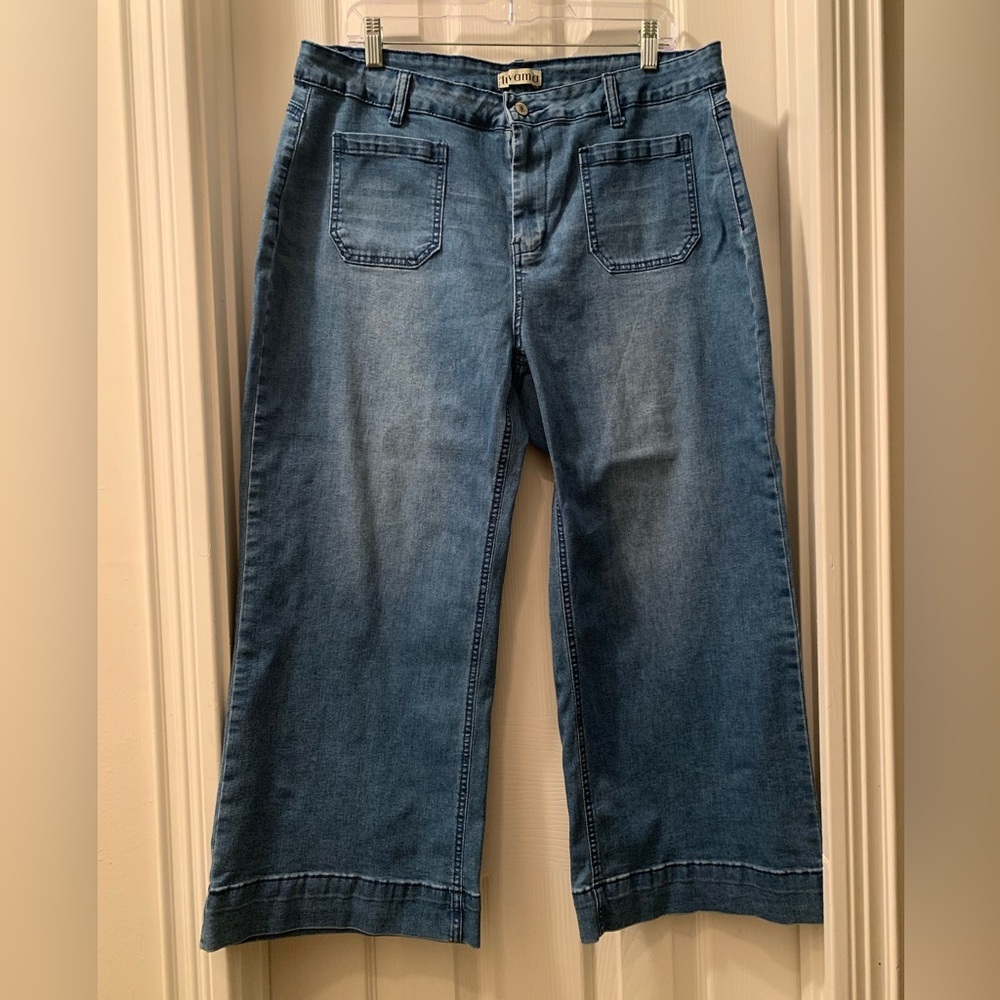 Luvamia Wide Leg Jeans Trendy Cropped Women’s Blue Jeans Cotton Blend Size 2XL